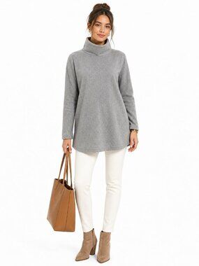 Dudley Stephens Cobble Hill Gray Fleece Turtleneck Tunic Size M Cozy Lounge